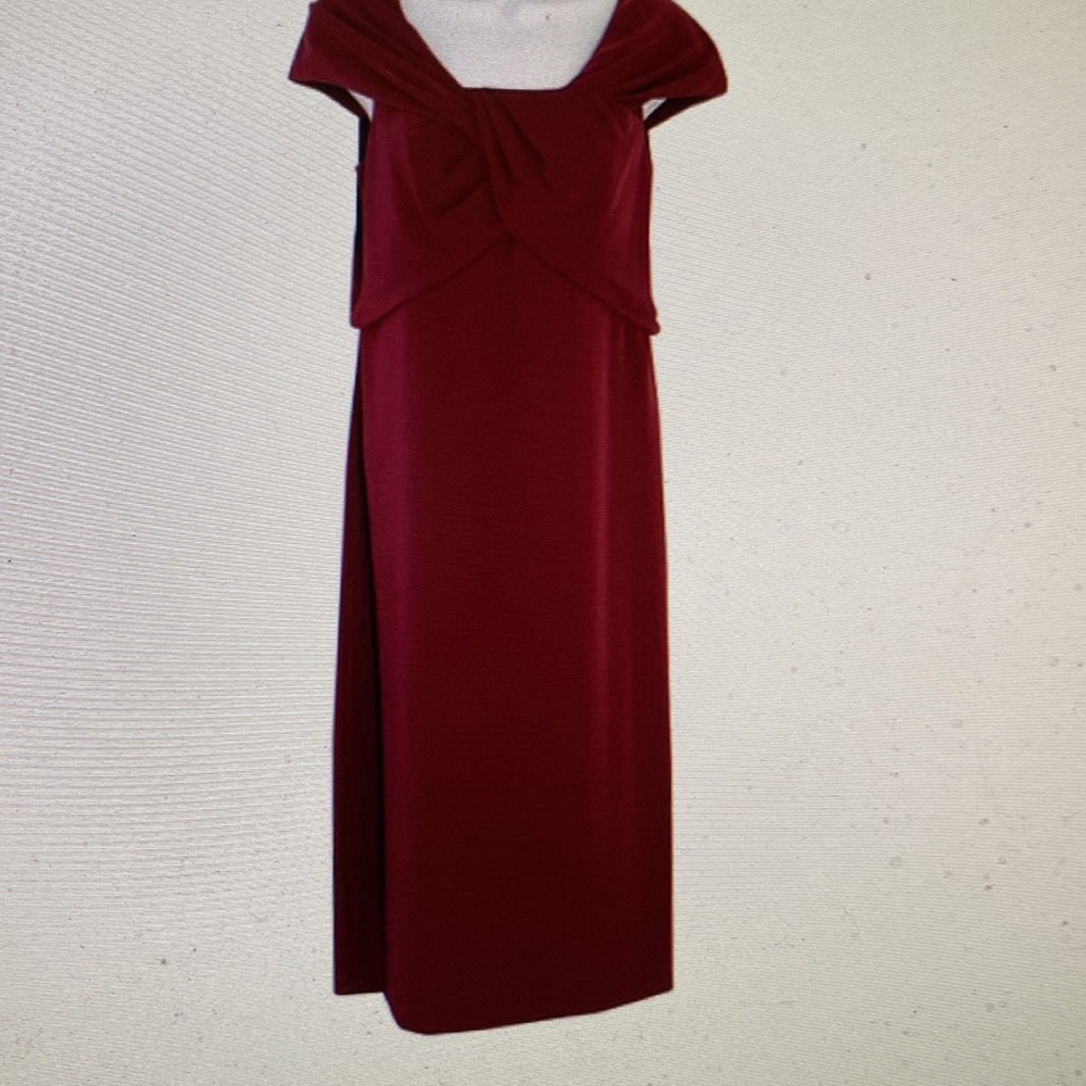 Neiman Marcus Drape Off the Shoulder Burgundy Cocktail Dress